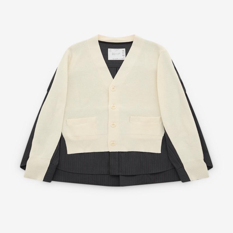 Sacai - Women's Striped Doeskin Wool Cardigan - (White/Grey)