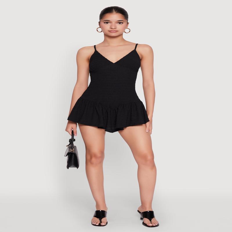 V Neck Ruffle Cami Romper