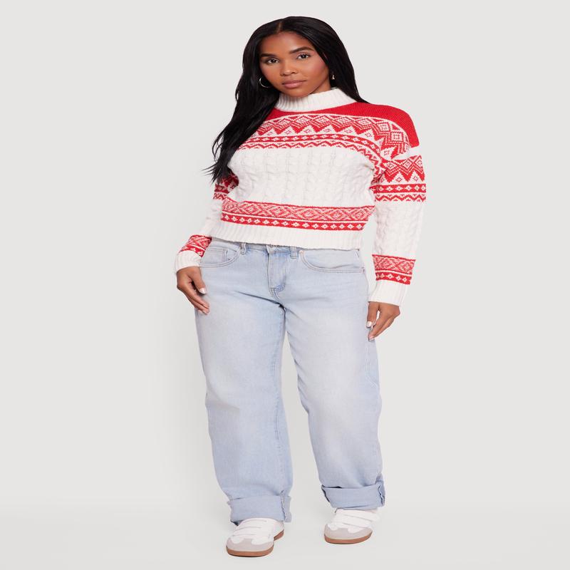 Almost Famous Fair Isle Cropped Pullover Sweater
