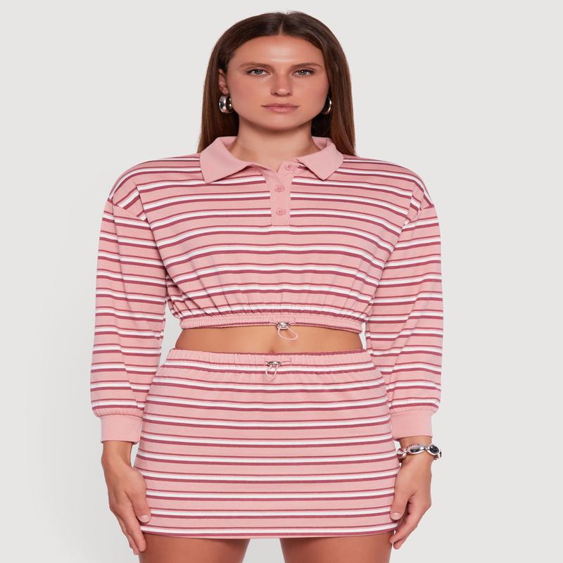 Almost Famous Striped Fleece Pullover Crop Top