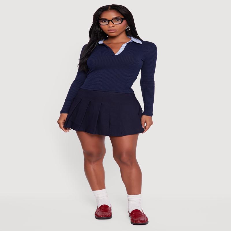 Almost Famous Striped Polo Collar Ribbed Knit Sweater