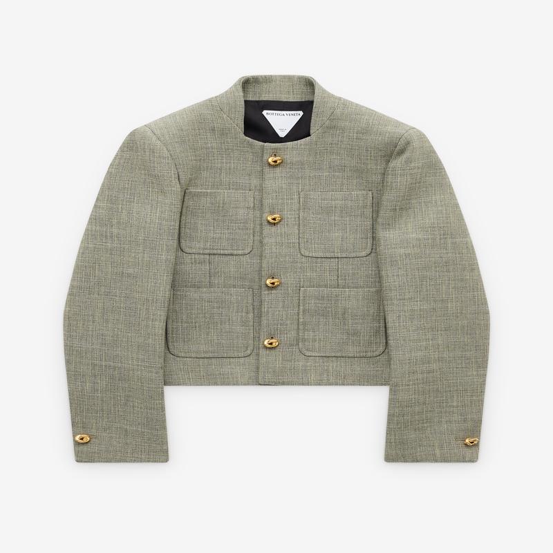 Bottega Veneta - Women's Cotton and Viscose Melange Jacket - (Green/Fennel/White)