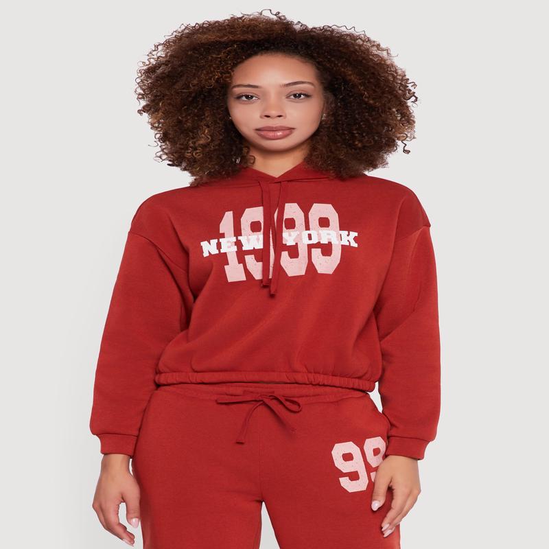 Graphic Print Fleece Lined Hooded Sweatshirt