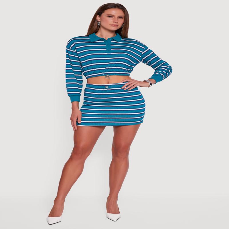 High Waisted Fleece Lined Striped Mini Skirt