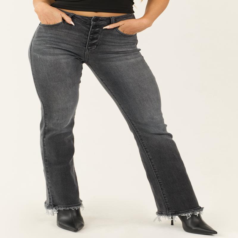 KanCan Stone Wash Frayed Button Fly Bootcut Jeans