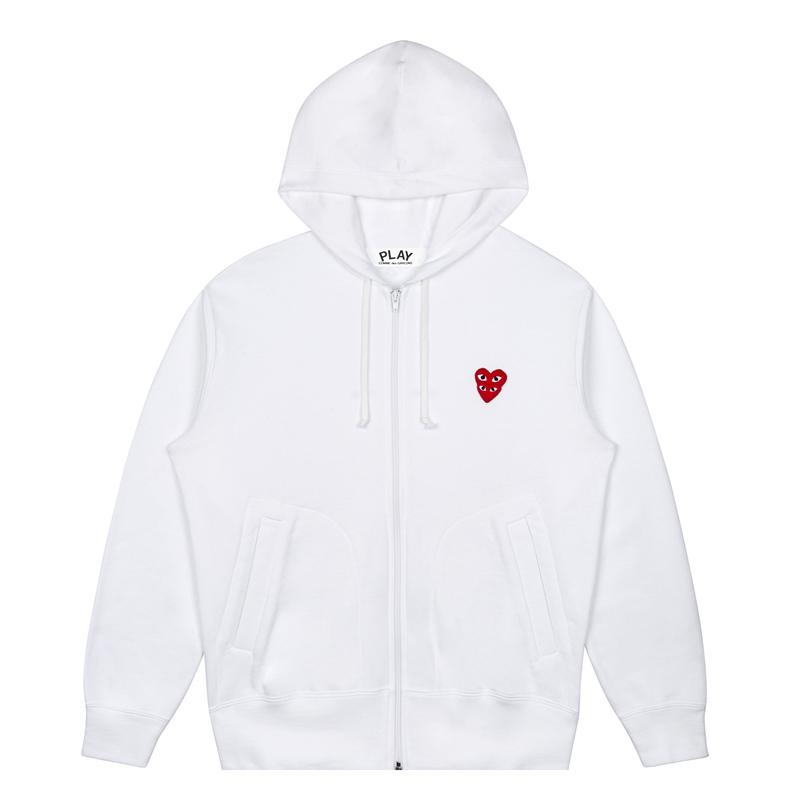Play - Hooded Sweatshirt with Double Red Heart - (White)