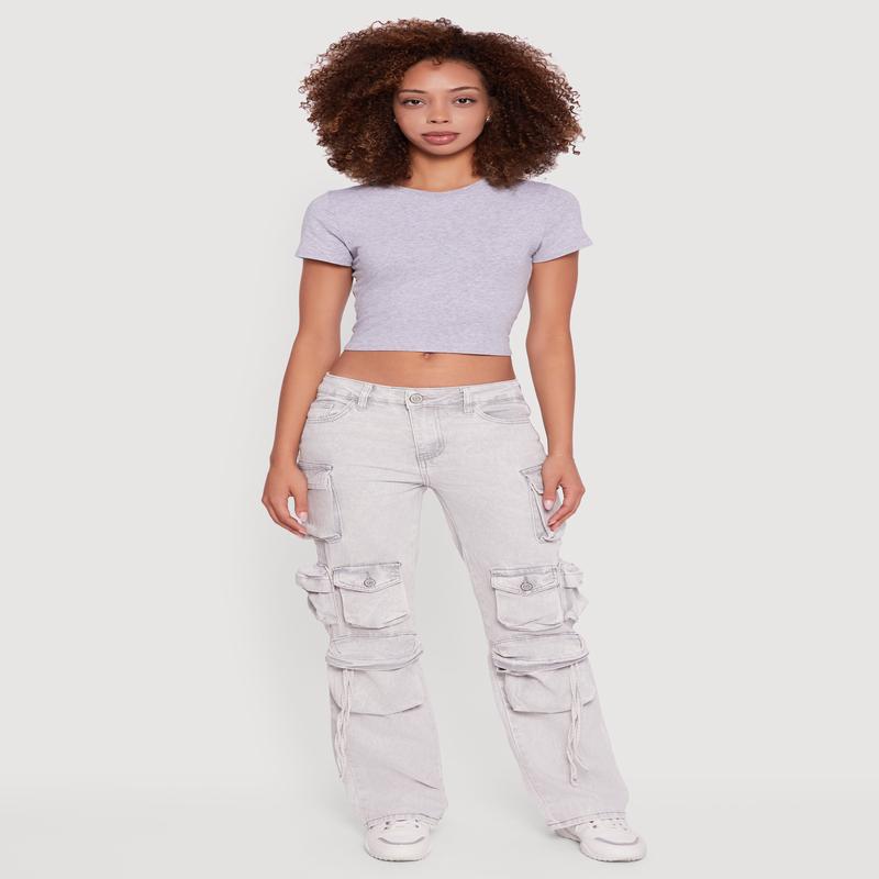 VIP Acid Wash Straight Leg Cargo Pocket Jeans