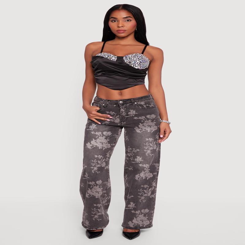 Asymmetrical Rhinestone Cropped Bustier