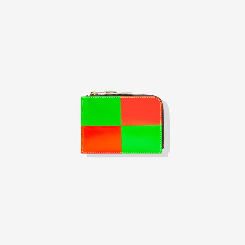 CDG Wallet - Fluo Squares Zip Around Wallet - (Green/Orange SA3100FS)