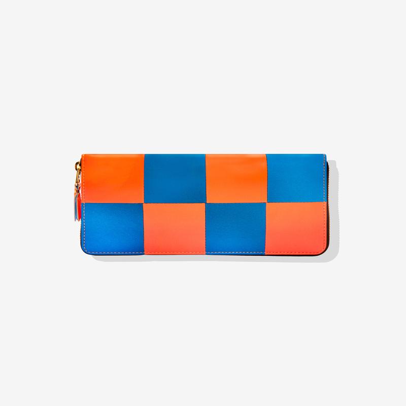 CDG Wallet - Fluo Squares Zip Around Wallet - (Orange/Blue SA0110FS)
