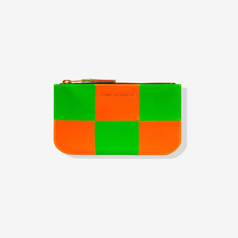 CDG Wallet - Fluo Squares Zip Pouch - (Orange/GreenSA8100FS)