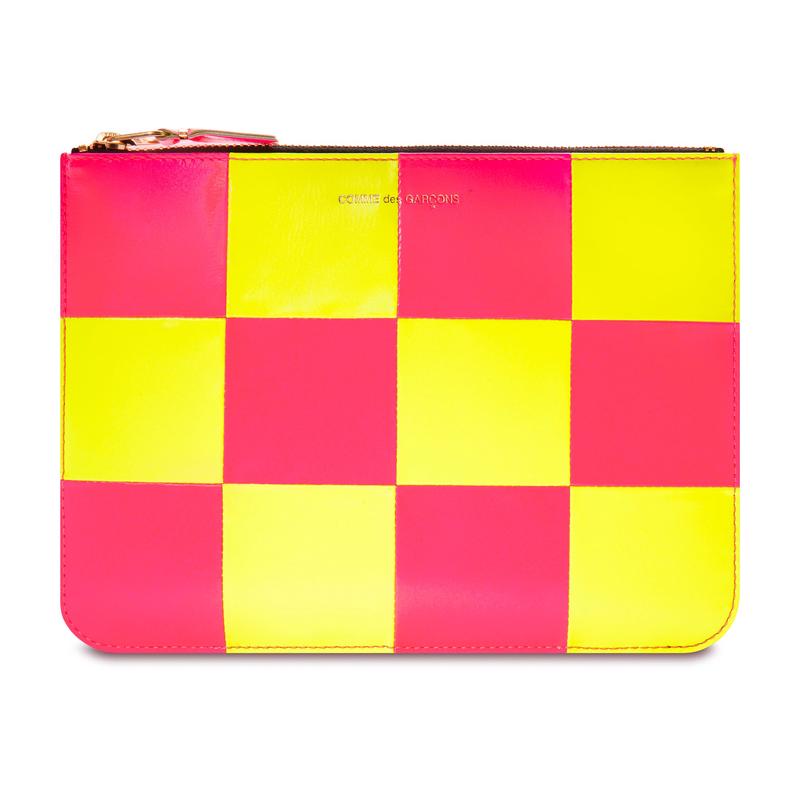 CDG Wallet - Fluo Squares Zip Pouch - (Yellow/Pink SA5100FS)