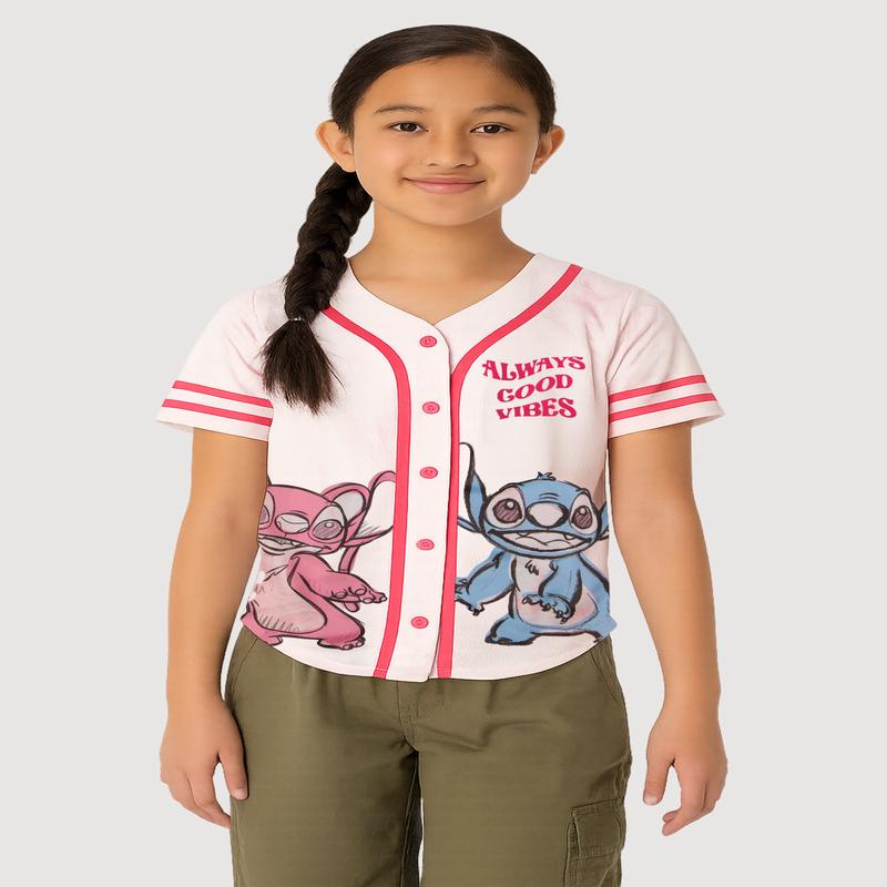 Girls Stitch and Angel Always Good Vibes Baseball Jersey