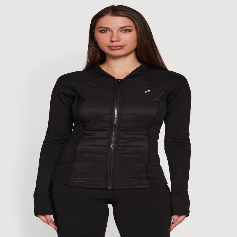 Lightweight Puffer Detail Hooded Active Jacket