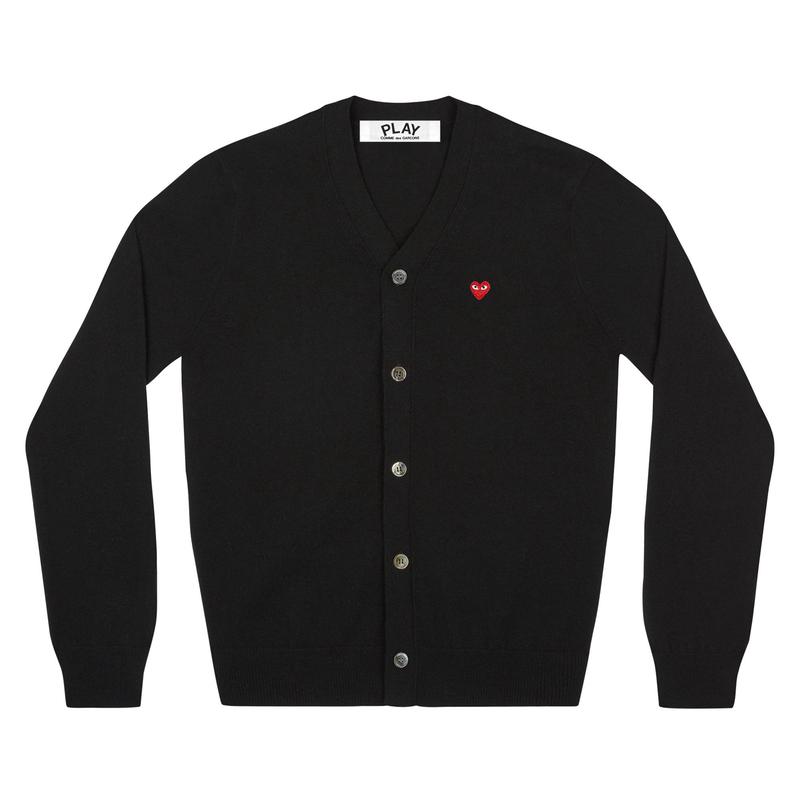 Play - Mens Small Red Heart V-Neck Cardigan - (Black)