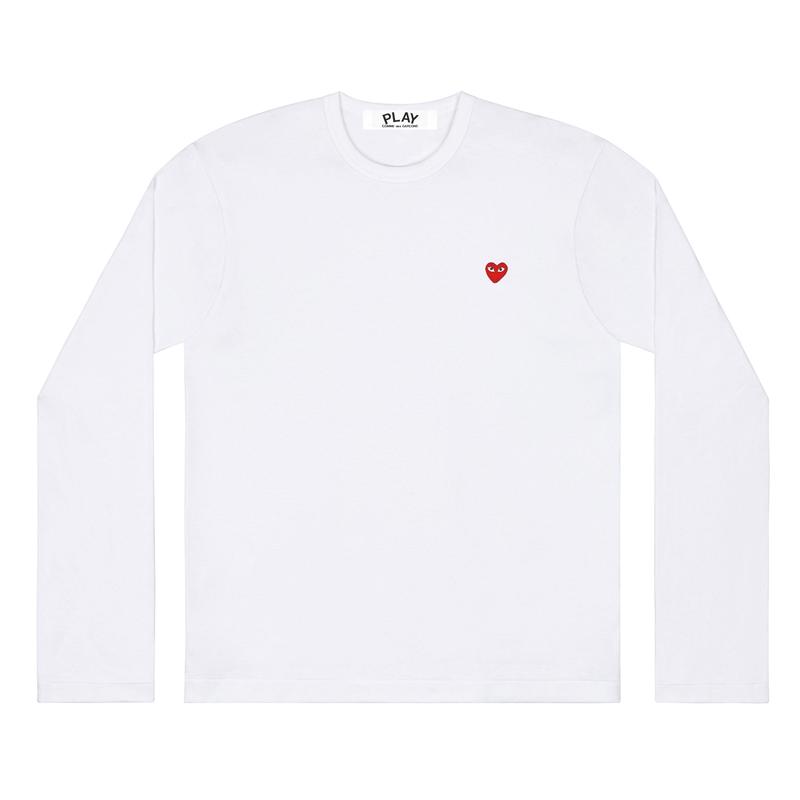 Play - Small Red Heart Long Sleeve T-Shirt - (White)