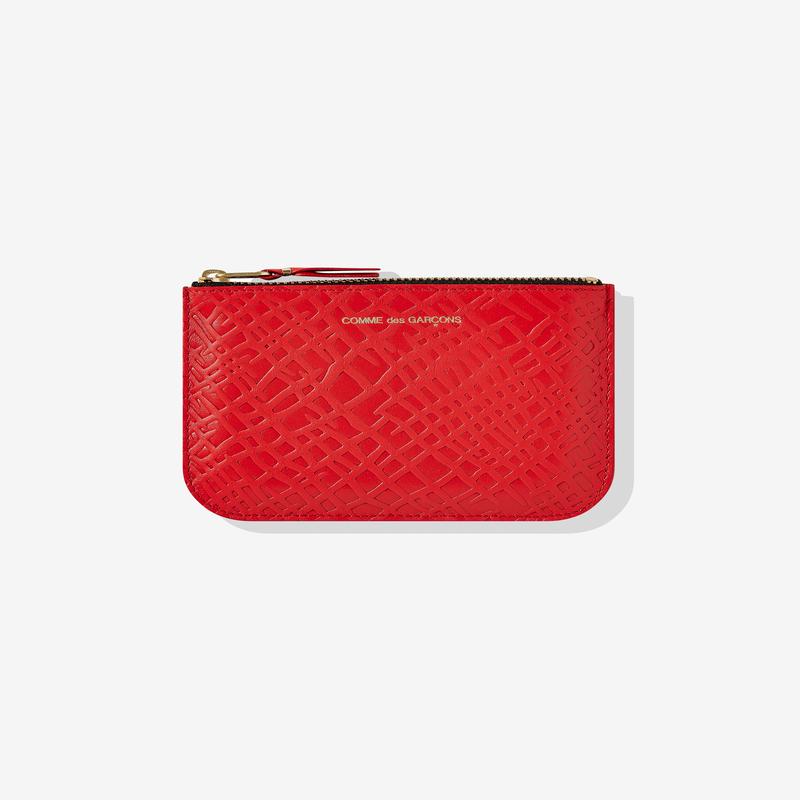 CDG Wallet - Embossed Roots Zip Pouch - (Red SA8100ER)