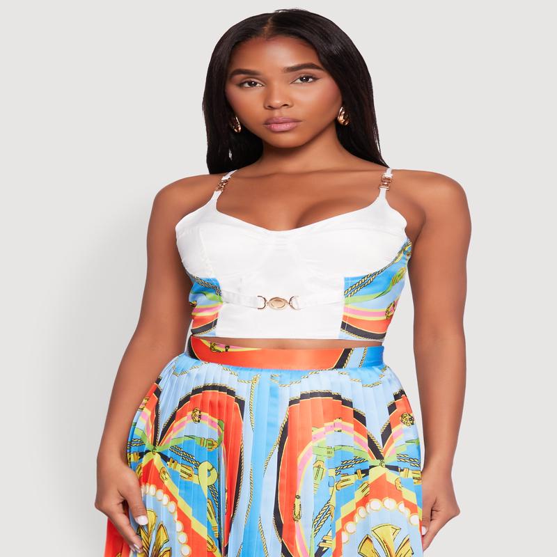 Metallic Detail Patterned Bustier Top