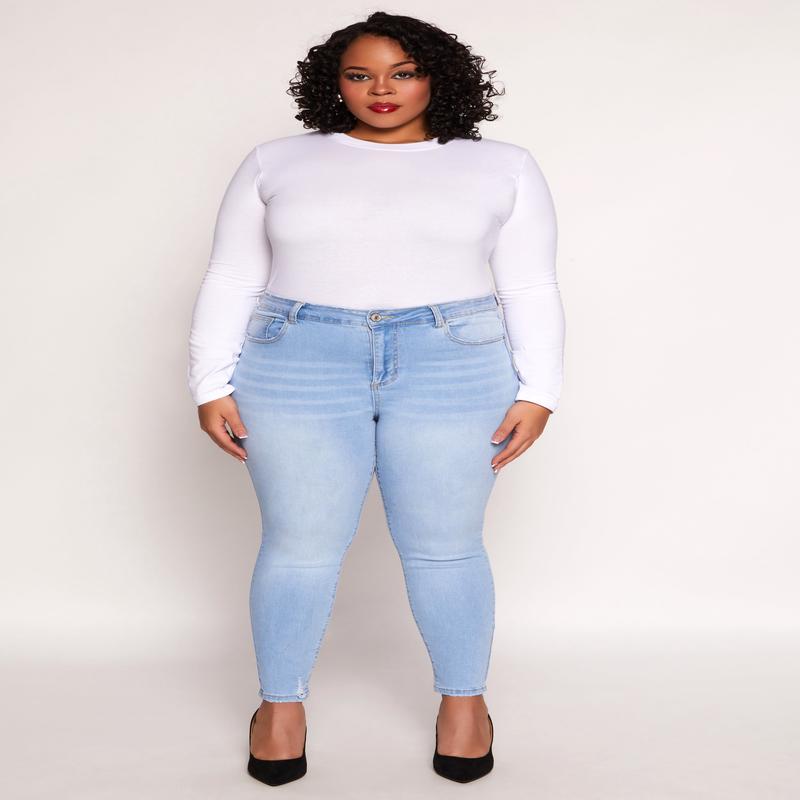 Plus Size WAX Distressed Skinny Jeans