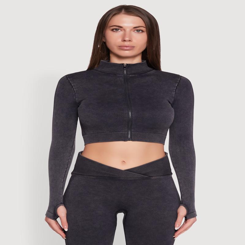 Seamless Mineral Wash Crop Track Jacket