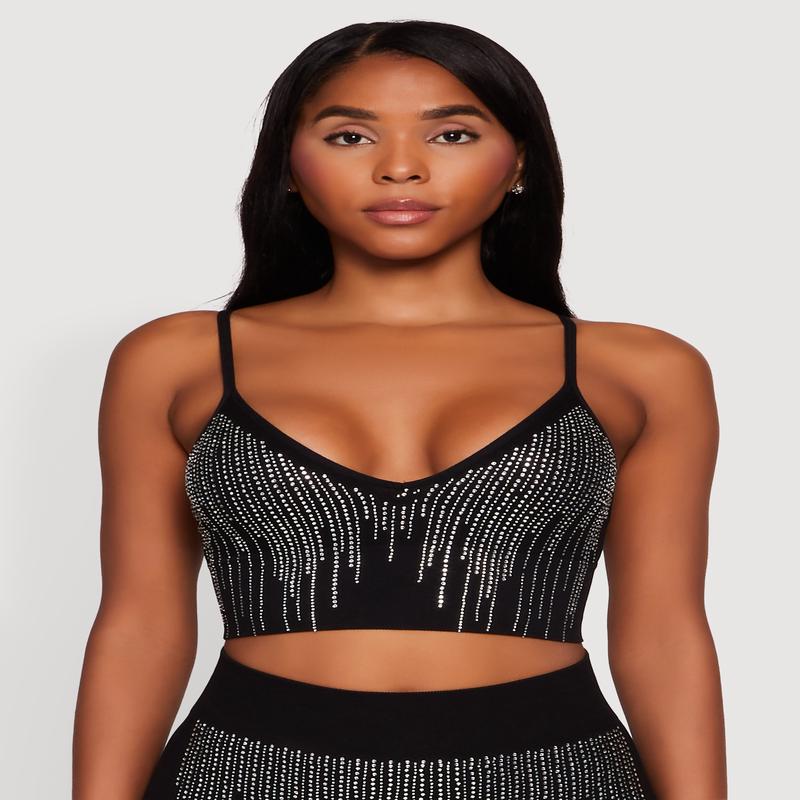 Seamless Rhinestone Ribbed Crop Top