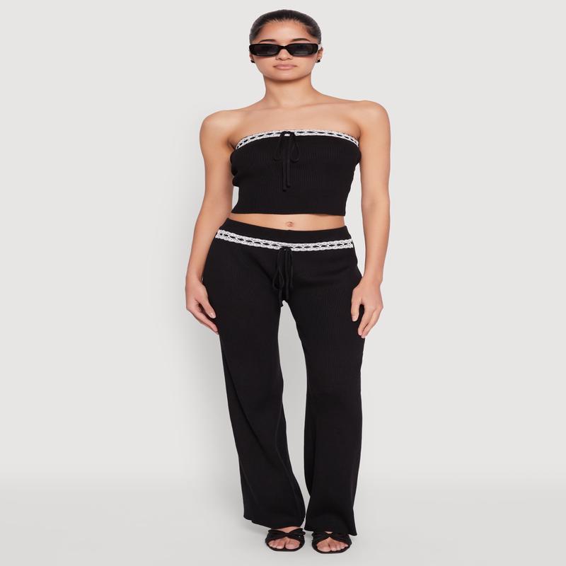 Almost Famous Lace Detail Wide Leg Pants