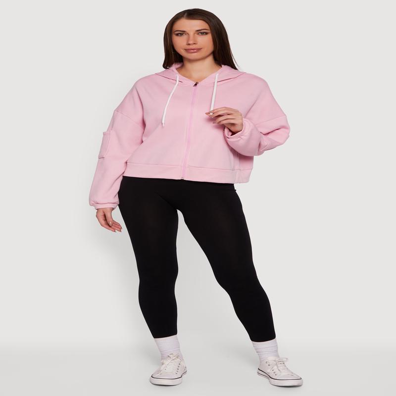 Drop Shoulder Zip Front Hooded Sweatshirt