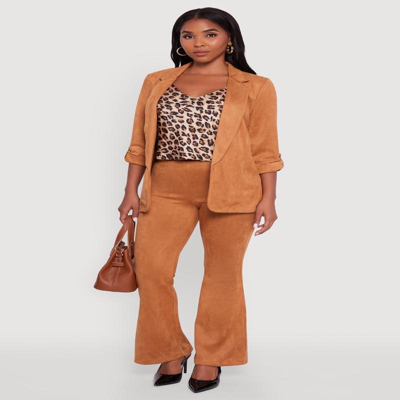 Faux Suede Pull On Flare Pants