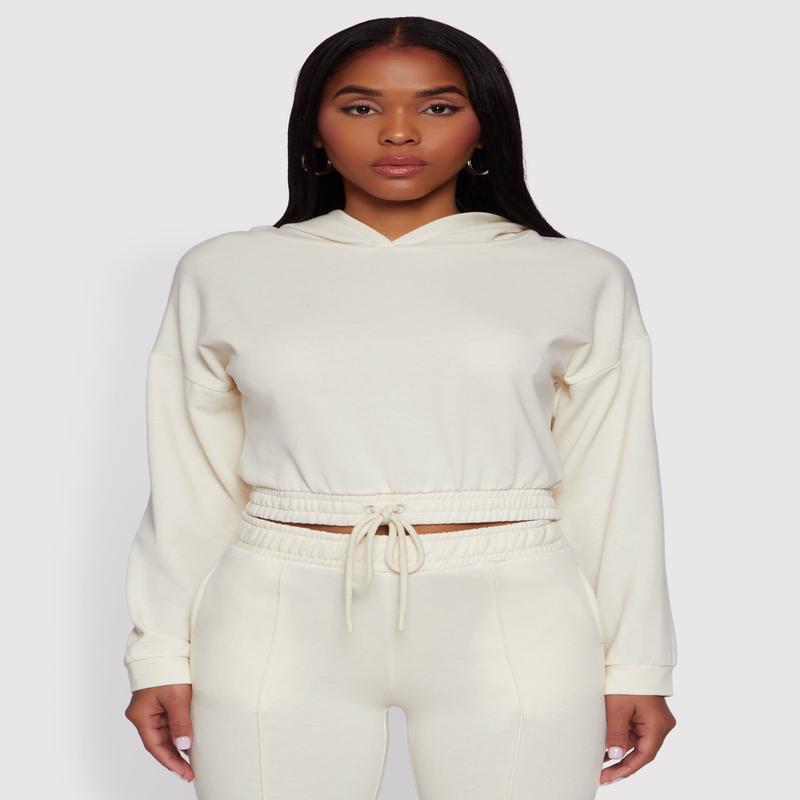 Hooded Fleece Lined Drawstring Hem Sweatshirt