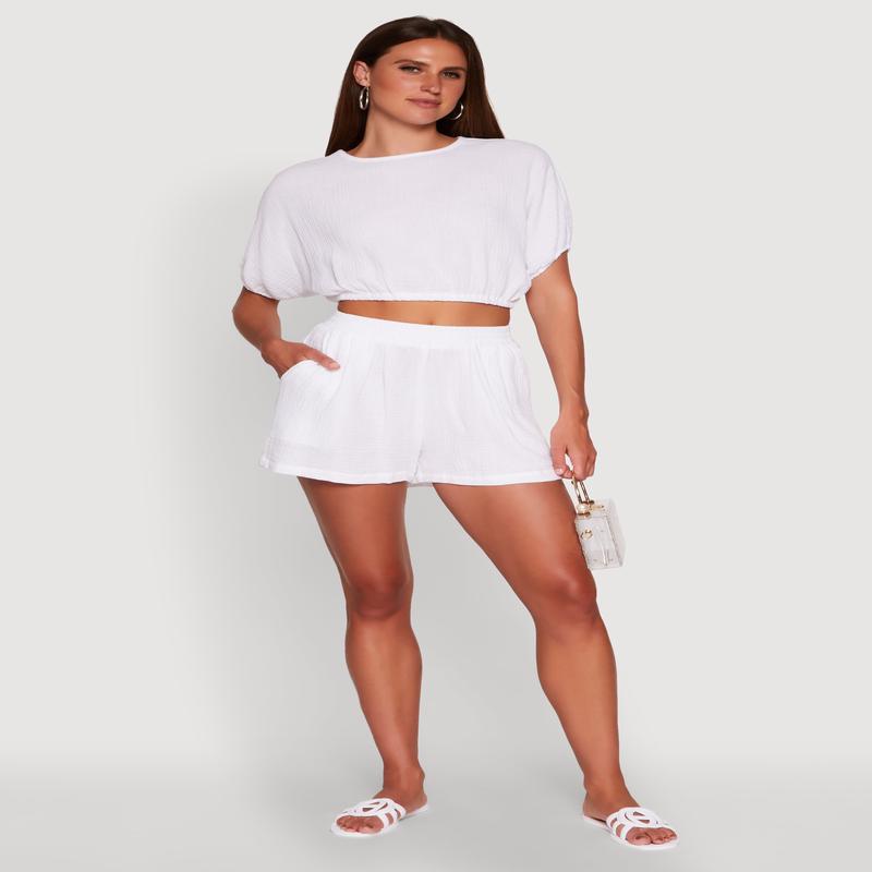 Trendy Gauze Knit High Waisted Shorts