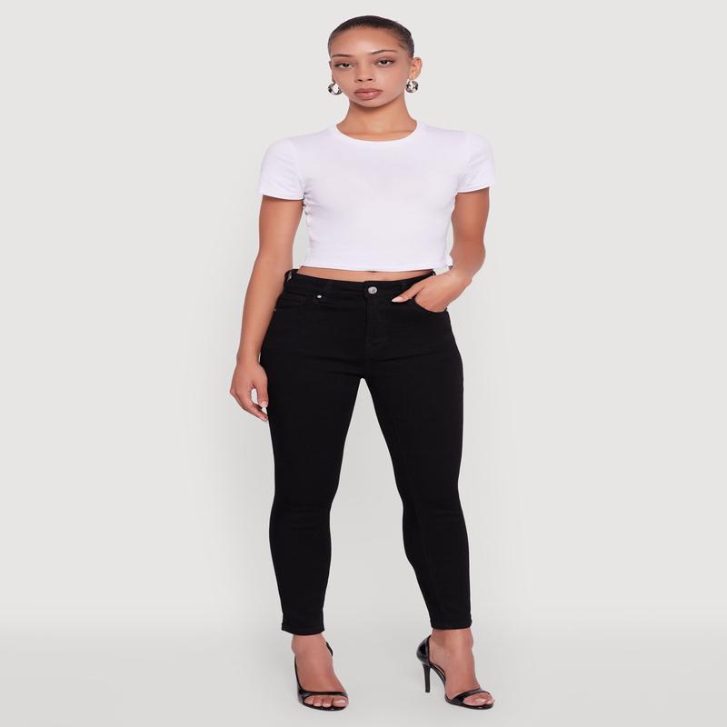 WAX High Rise Solid Cropped Skinny Jeans