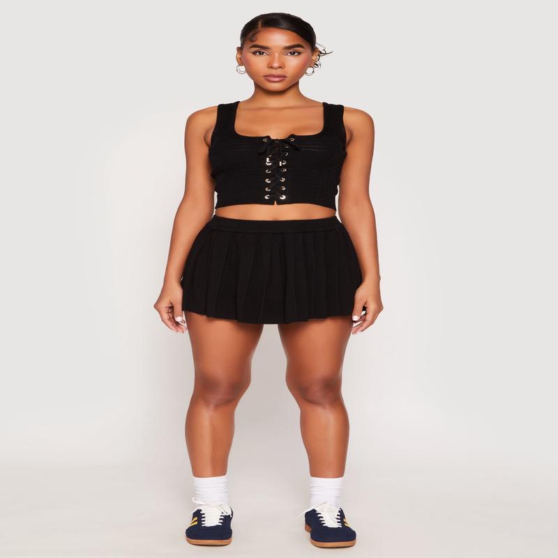 High Waist Pleated Mini Skirt