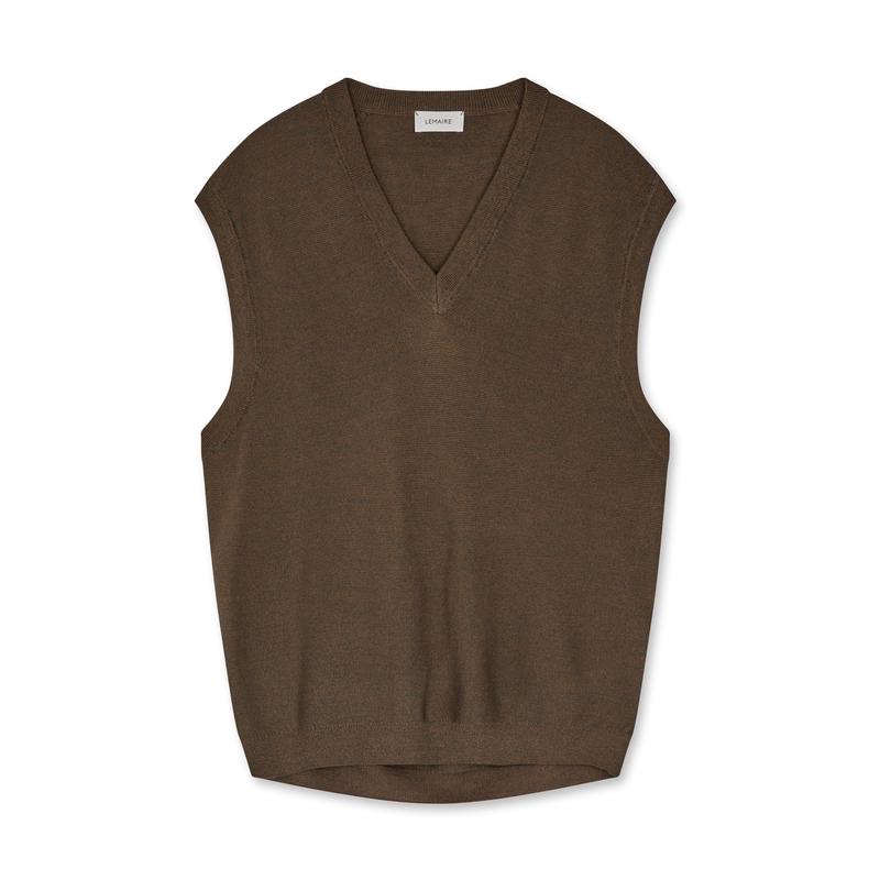 Lemaire - Mens V-Neck Vest - (Grey/Mustard Melange)