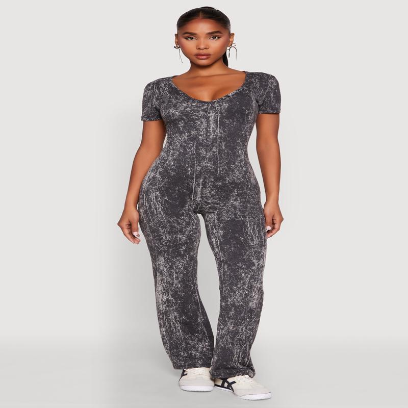 Mineral Wash Short Sleeve Jumpsuit