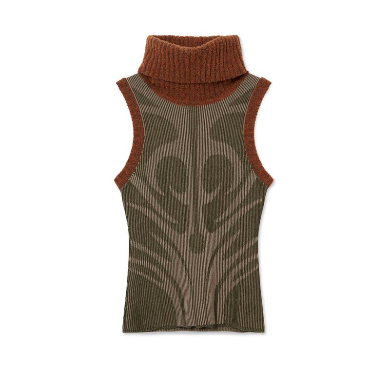 Paolina Russo - Womens Illusion Knit Vest - (Olive/Beige)