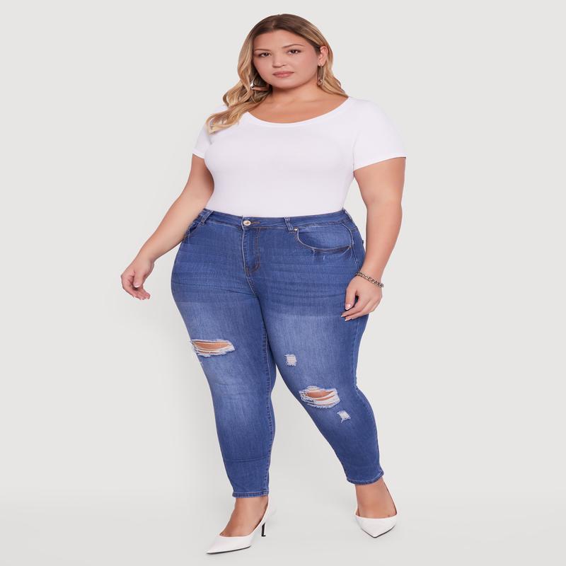 Plus Size High Waisted Distressed Stretchy Skinny Jeans
