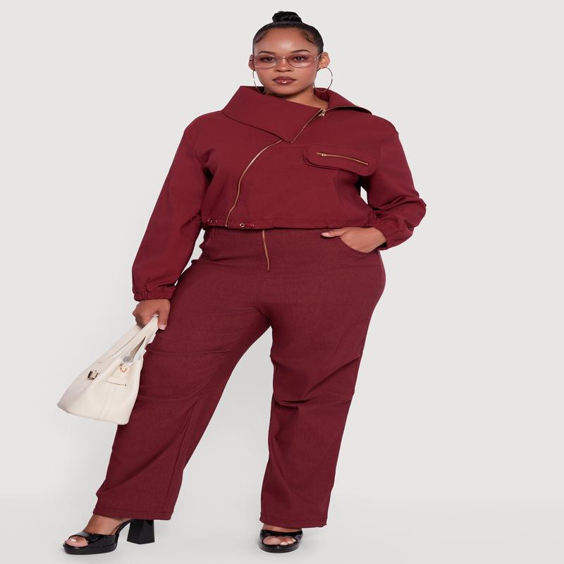 Plus Size Hyper Stretch Exposed Zip Drawstring Hem Pants