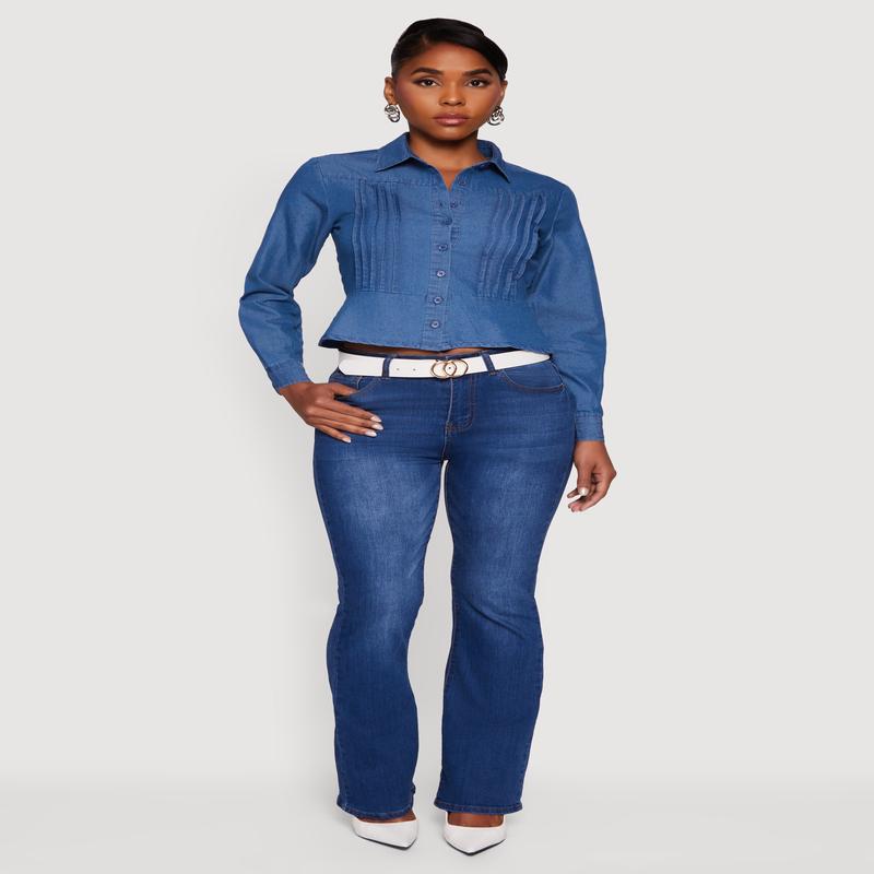 Chambray Peplum Button Front Shirt