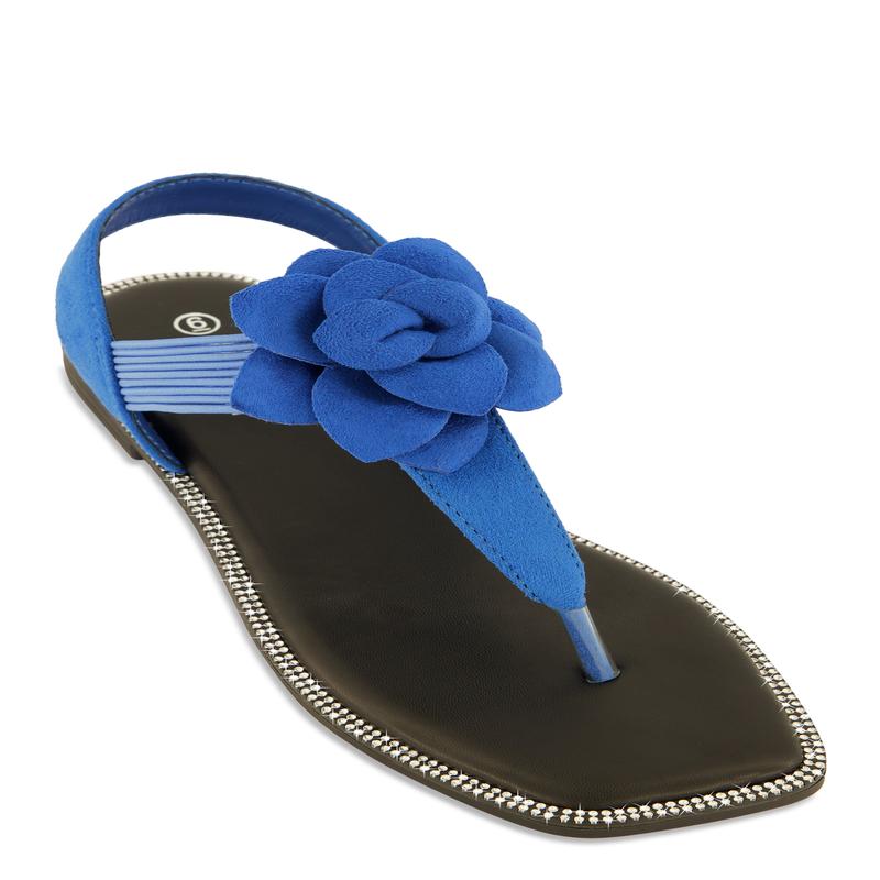Faux Suede Flower Corded Thong Sandals