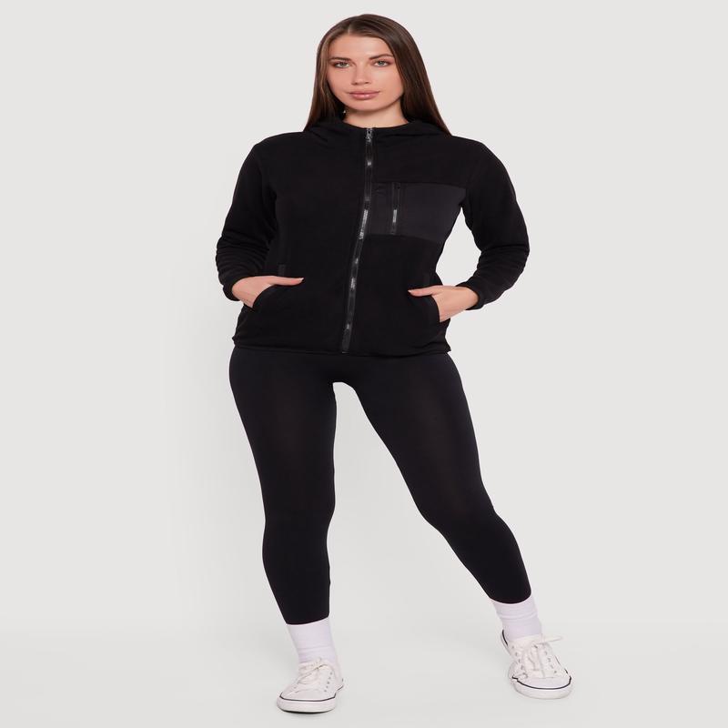 Fleece Long Sleeve Zip Front Hooded Jacket