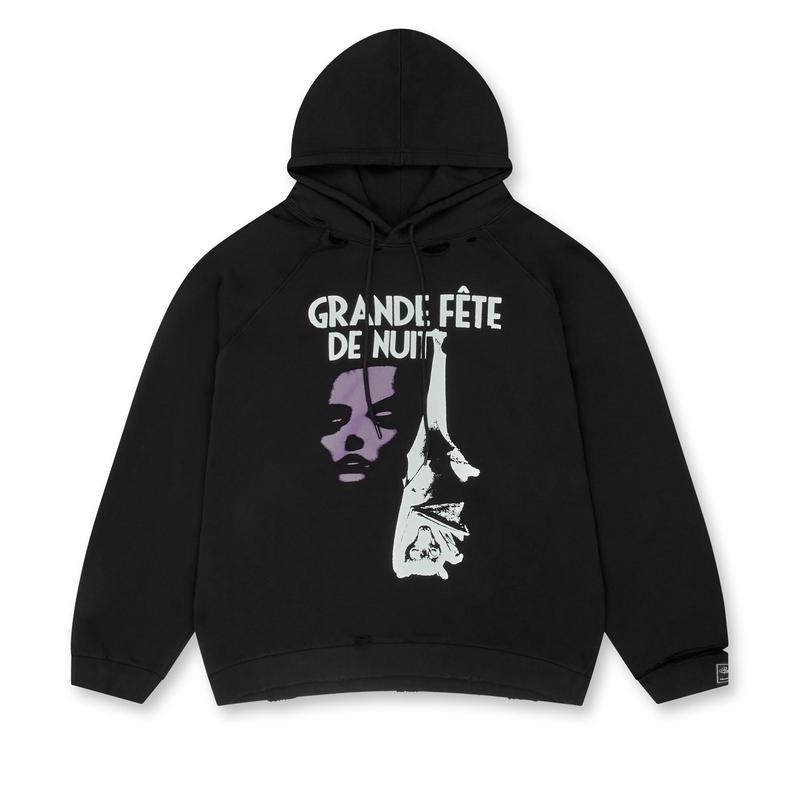 Raf Simons - Mens Destroyed Oversized Grand Fete de Nuit Hoodie - (Black)