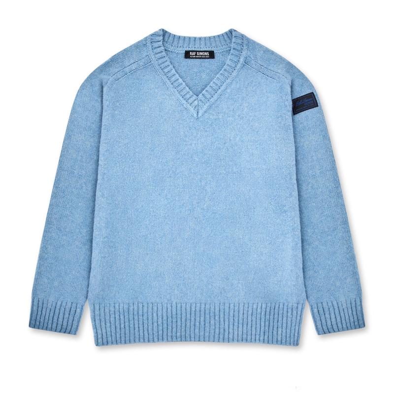 Raf Simons - Mens Striped Hammer Sleeve V-Neck Sweater - (Electric Blue)