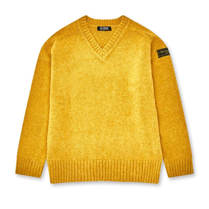 Raf Simons - Mens Striped Hammer Sleeve V-Neck Sweater - (Yellow)