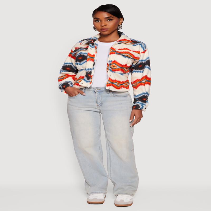 Sherpa Lined Aztec Pattern Fleece Jacket