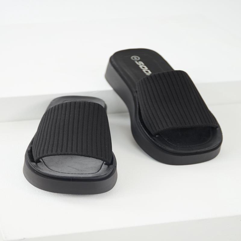 Black Wide Strap Slip On Platform Sandals