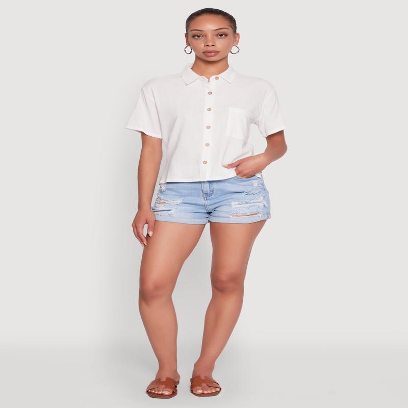 Boxy Short Sleeve Shirt with Side Slit