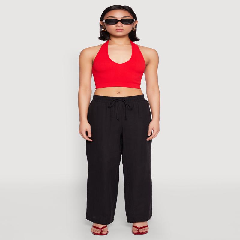 Gauze Knit Drawstring Wide Leg Pants