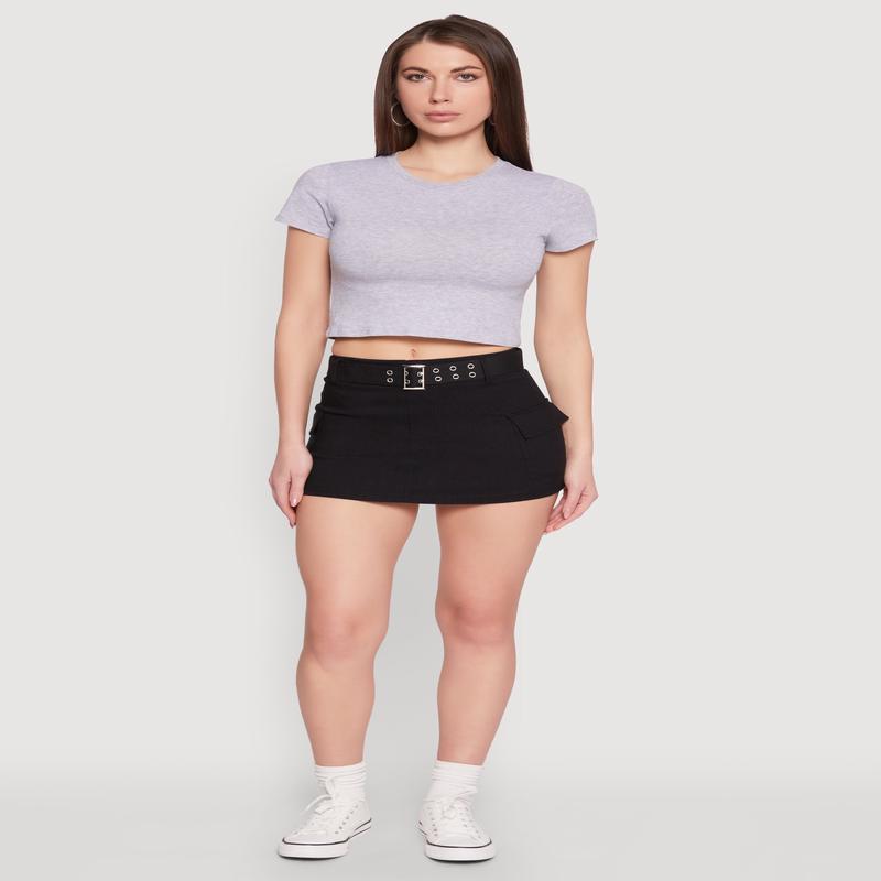 High Waisted Belted Cargo Skirt