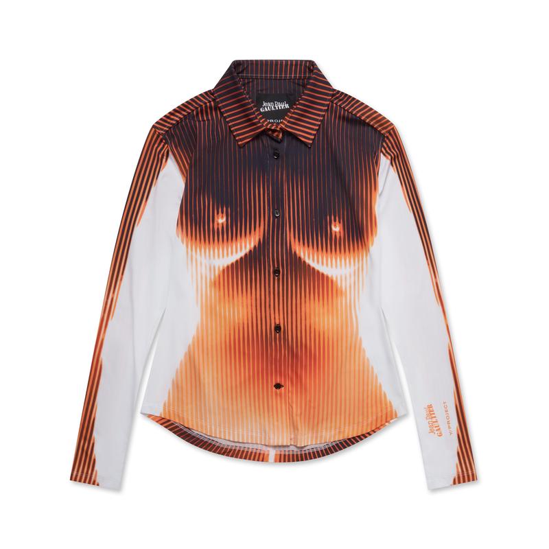 Jean Paul Gaultier - Y Project Womens Body Morph Fitted Shirt - (Black/Orange/White)