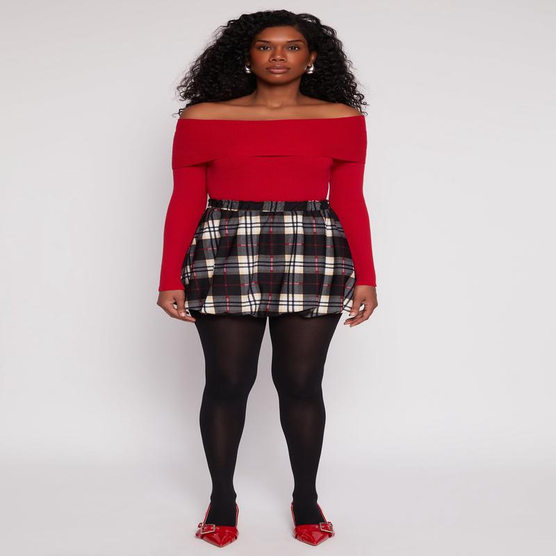 Plaid High Waisted Bubble Skirt
